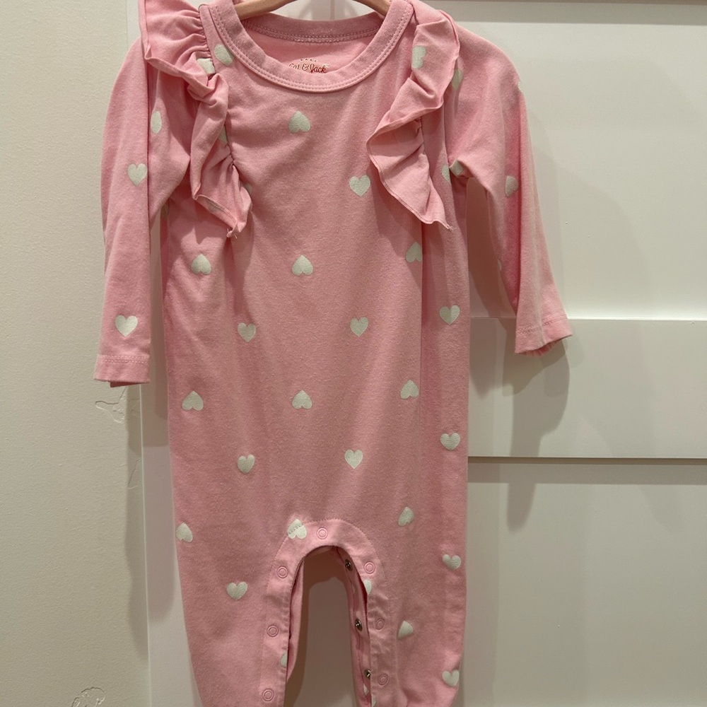 Cat & Jack Pink and White Bodysuit with Ruffled Details